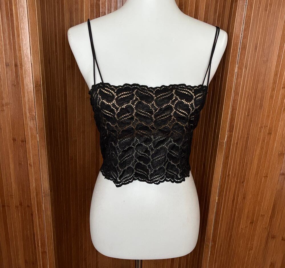 Vintage Cosabella Black Lace Cropped Camisole Nude Lined Bandeau Top M